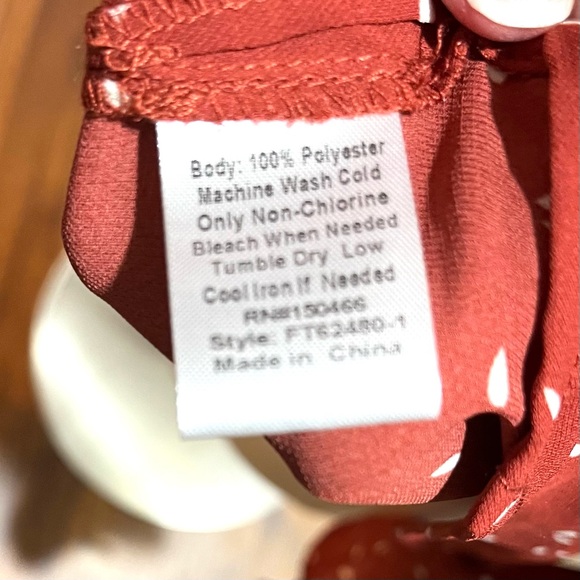 Monday Fun Rust Top with Smocked Shoulders & Lorane Tie 3/4 Length Sleeve - Picture 8 of 9